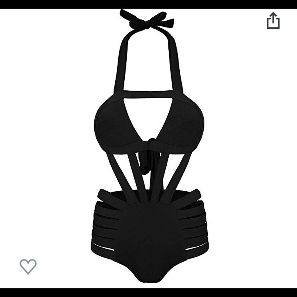 Strappy Black One Piece Halter Bathing Suit
